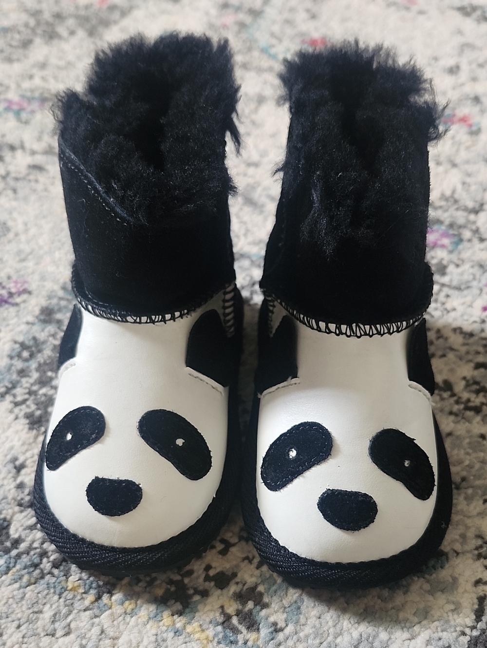 Panda Face Black & White Fuzzy Baby EMU Boots